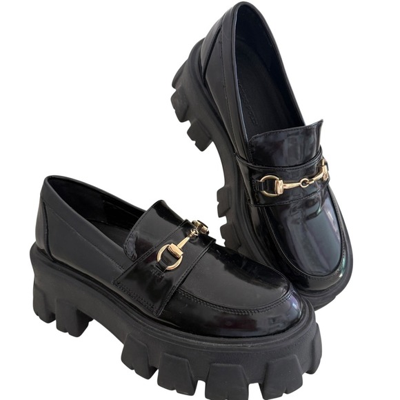 Princess Polly Shoes - PRINCESS POLLY Black Patent Chunky Platform Loafers Size 7 Riley Loafer